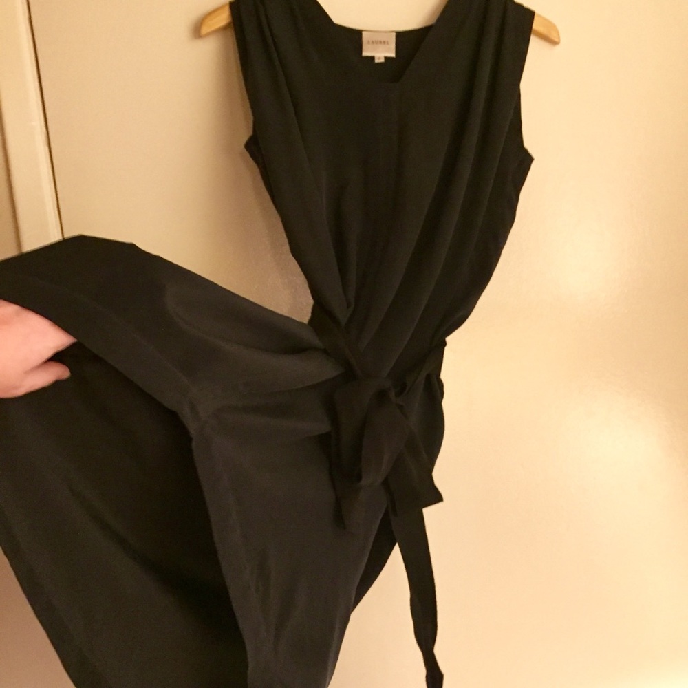 Anthropologie “Laurel” Black Silk Dress w/ Ribbon - Picture 4 of 8